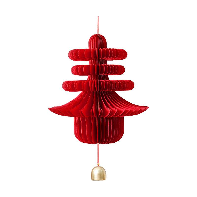 Red Paper Lanterns Xmas Navidad Ornament 2026 Christmas Tree Pendant 3D Honeycomb Hanging Decor