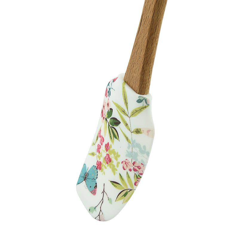 Antihaft-Silikon-Kochgeschirr mit Holzgriff Spatel Löffel Pinsel Sets Buntes Backen Küchenspatel Werkzeuge 30.5cm