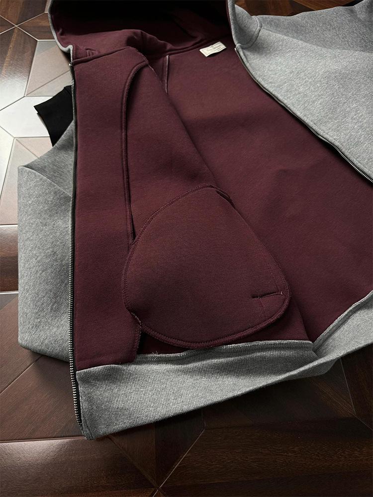 American Style Heavyweight Men's Red Hooded Sweatshirt - Spring/Autumn Boxy Fit