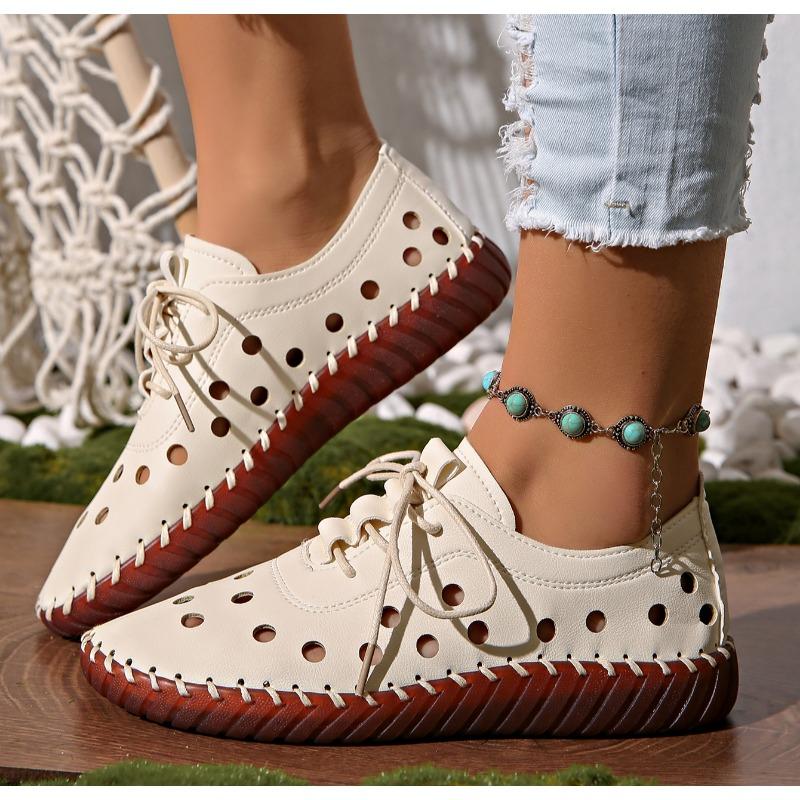 Nové značkové dámské balerínky prodyšné sew oxfordské tenisky dámské ležérní šněrovací kožené duté mokasíny černé sapatos para mujeres