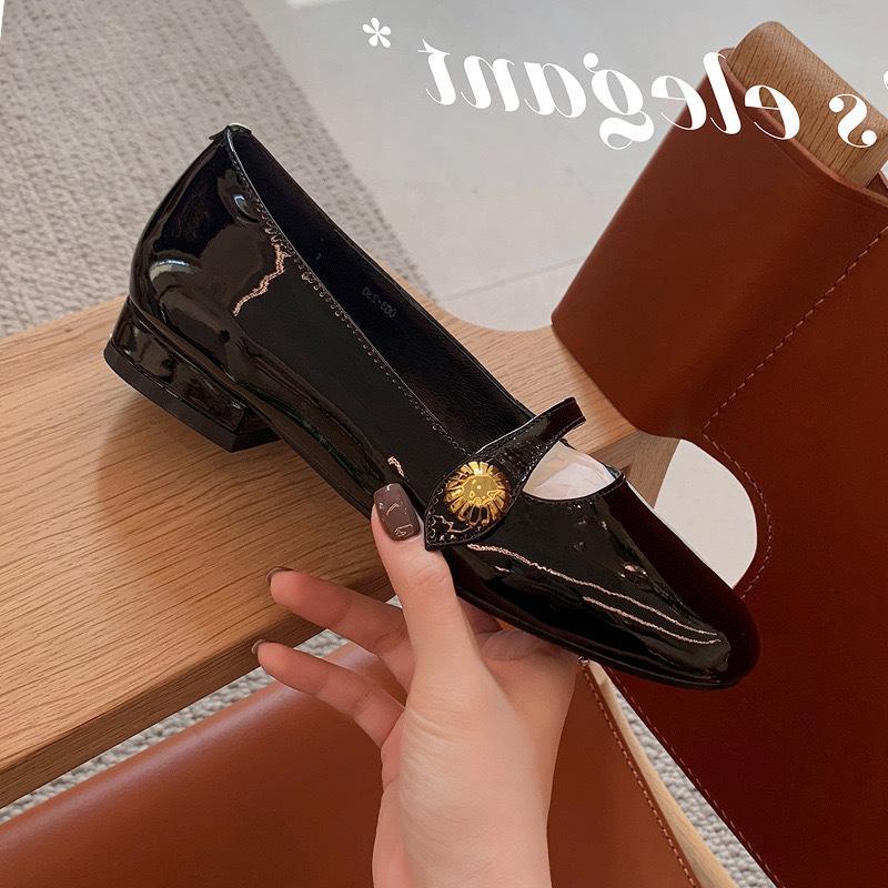 Leather Version~ French High Heels Women's Thick Heel Mary Jane Shoes Gold Buckle Light Mouth Versatile Single Shoes Temperament Commuter Shoes
