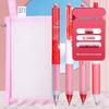 Luwen Pink Strawberry Click Gel Pen Set with A6 Pouch