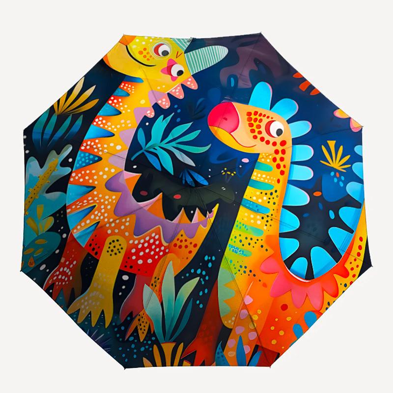 

1pc Dino Friends Automatic Folding Umbrella Portable Collapsible Umbrella for All Seasons, 8-Rib Durable Construction033