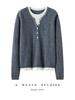 Women's Cashmere Color Block Knit Top: Autumn and Winter Pullover, Round Neck, Fake Two-Piece Design.