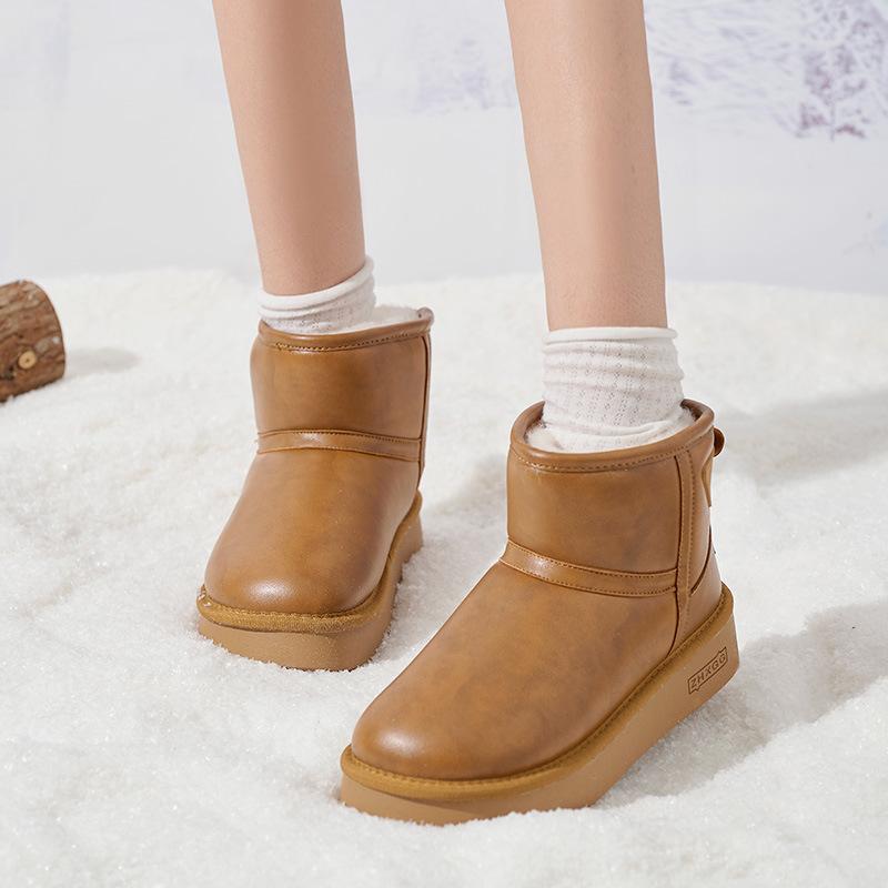 Women's Large Size Soft Sole Heightening Winter Warm One Foot Stirrup Fur One Anti-slip Snow Boots Plush Lined Ankle Boots Outdoor Sports Cotton Boots