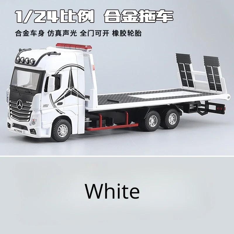 1:24 Mercedes Benz Flatbed Trailer Truck Alloy Car Model Sound and Light Children's Toy Collectibles Birthday gift