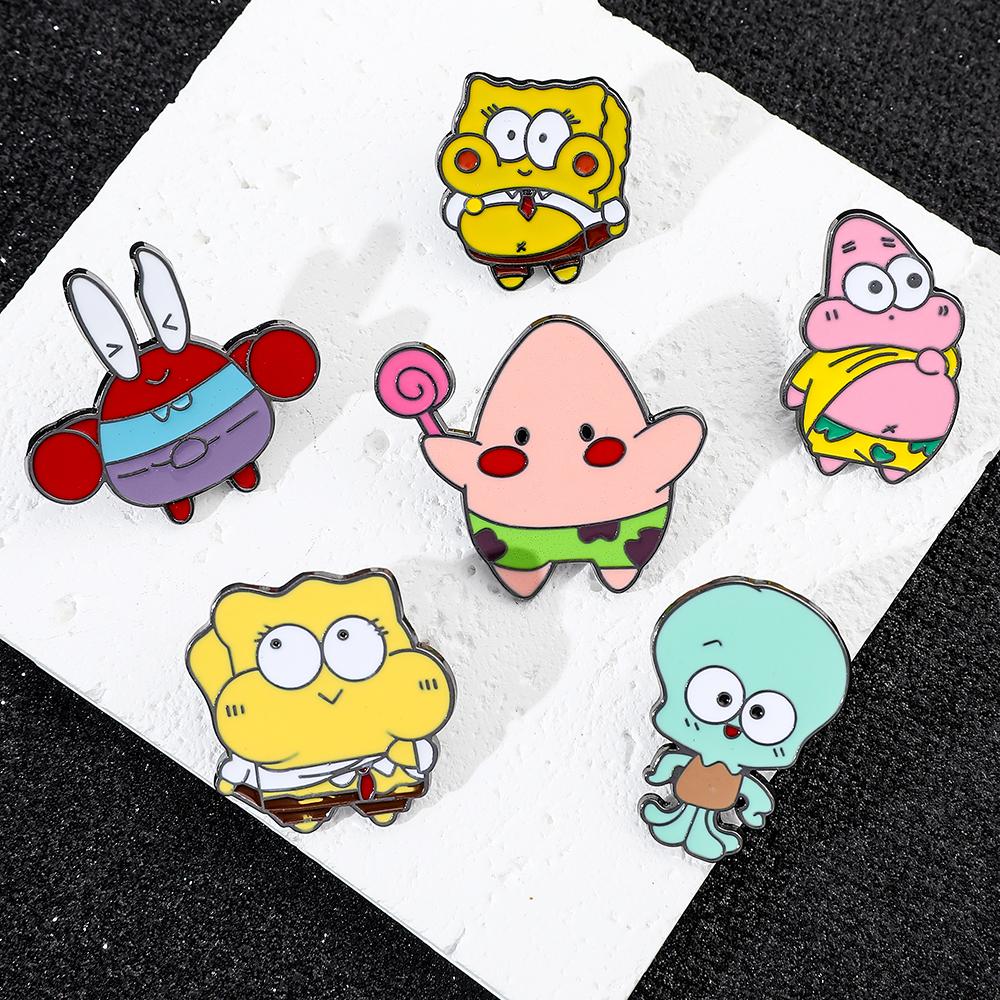 Cute Chubby Enamel Pins Squidward Tentacles & Patrick Star Brooch Badge for Backpack Collar Lapel Fashionable Jewelry Accessory