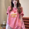 Women's Oversized Graphic Print T-Shirt Short Sleeve Casual Pink Round Neck Loose Top