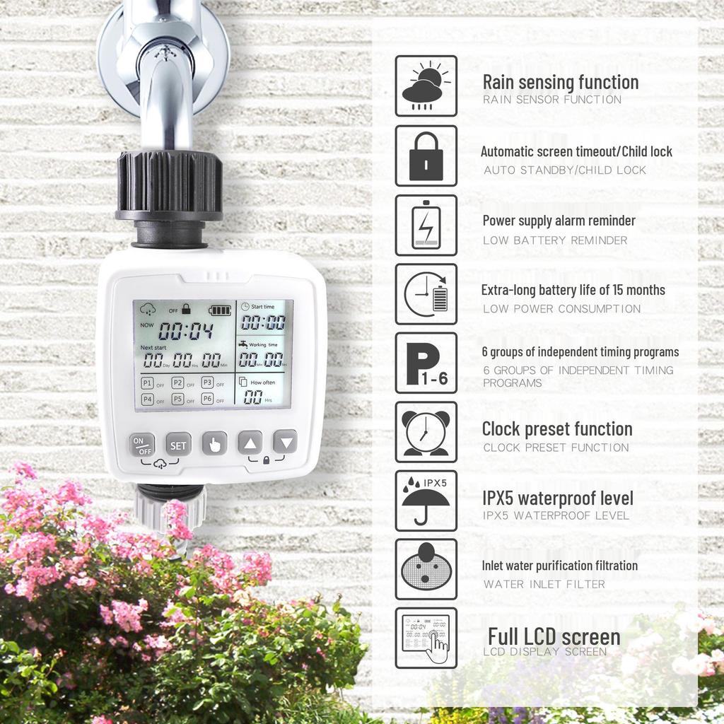 Smart Outdoor Garden Irrigation Timer with Rain Sensor
