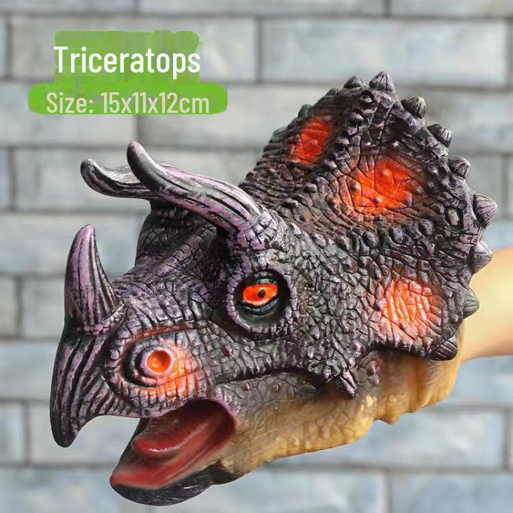 Mănuși pentru păpuși de mână dinozaur: Triceratops din cauciuc moale și Jucărie model animal T-Rex pentru copii