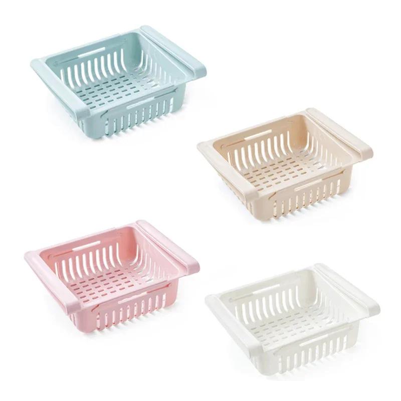 4pcs Retractable Fridge Food Organizer Kitchen Organizer Refrigerator Storage Rack Fridge Freezer Shelf Storage Drawer Container