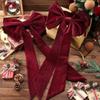 Velvet Christmas Red Chair Bows Elastic Ribbon Gift Bows Big Bows Tie Back Burgundy Chair Sashes