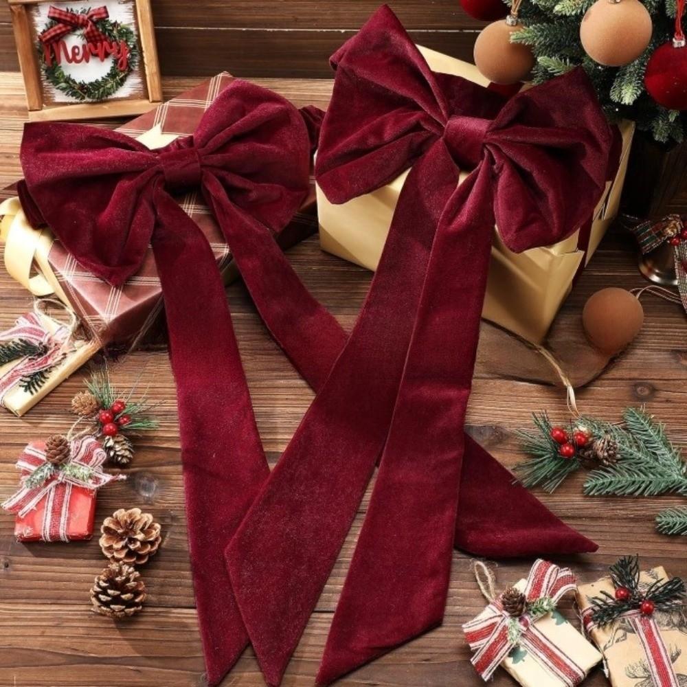 Velvet Christmas Red Chair Bows Elastic Ribbon Gift Bows Big Bows Tie Back Burgundy Chair Sashes