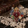 Devotional Jewelry Gift 1/2Pcs Radiant Sacred Heart Floral Faux Gemstone Brooch, Christian Pin for Women, Vintage Style Religious Pin, Coat