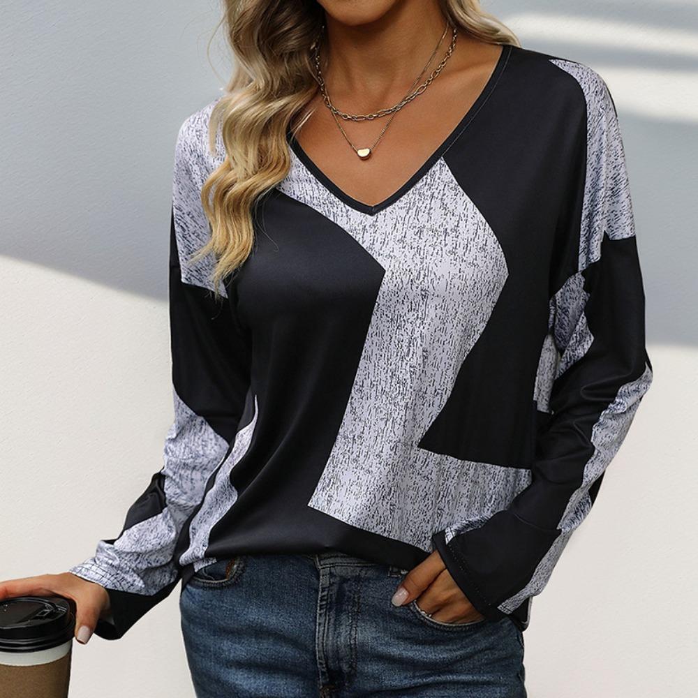 

Осенние женские повседневные свободные топы с длинными рукавами в стиле колор-блок для женщин XL чёрный