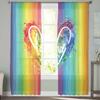 Regenbogen Aquarell Farbverlauf Handgezeichnetes Liebesherz Fenster Tüll Vorhänge für Wohnzimmer Hotel Luxus Dekoration Transparente Vorhänge