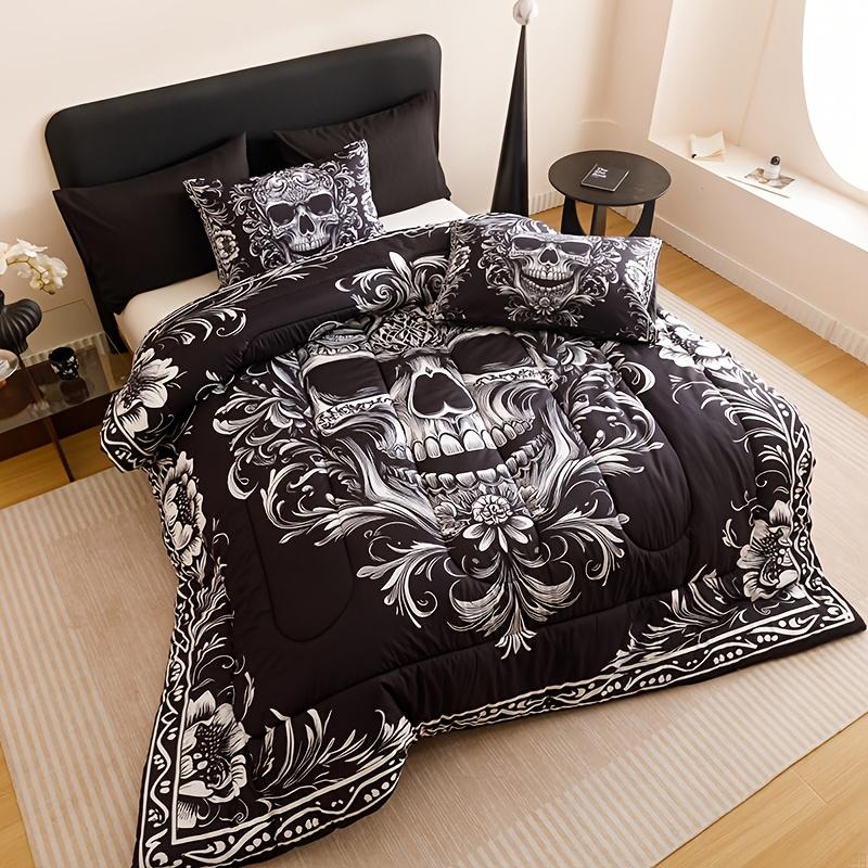 Black White Design Skull Victorian Baroque Gothic Return to The Ancients (1 Comforter +2 Pillowcases Without Pillow Core)At Home