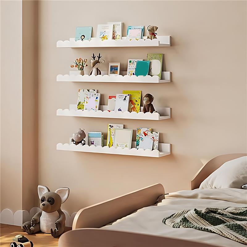 Goede-Gekartelde Planken 4 STUKS, 15,6 Inch Witte Zwevende Kinderkamer Boekenplank-Kinder Wanddecoratie
