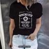 Camiseta de cuello redondo estampada de puntos europea y americana, top casual de manga corta para primavera y verano, camiseta de manga corta para mujer
