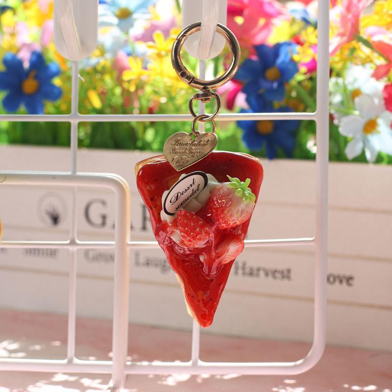 Adorable Realistic Triangular Pizza Fruit Cake Bag Pendant Lifelike Food Design Car Hanging Decoration for Keychain Bag Gift