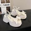Korean Version Bowknot Margarite Thick Bottom Roman Sandals 2024 New Fashion Casual All-match Solid Color Heels Women Summertime
