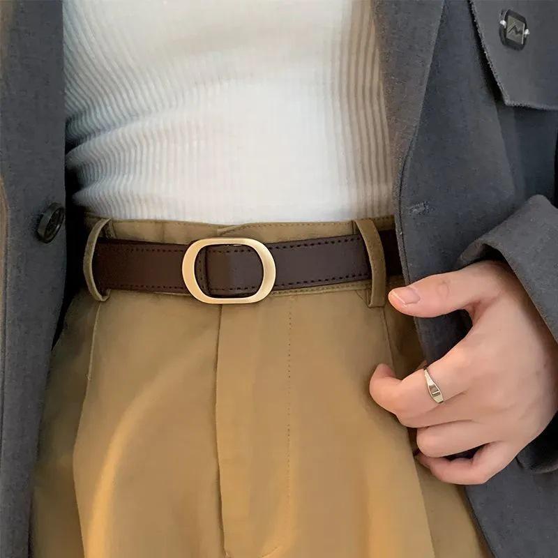 Women's American Retro Summer Black Leather Belt | Simple, Versatile, Trendy, Holeless Design