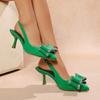 Large size fashion rhinestone bow slippers women's pointed head thin heel high fashion outer bag head sandals