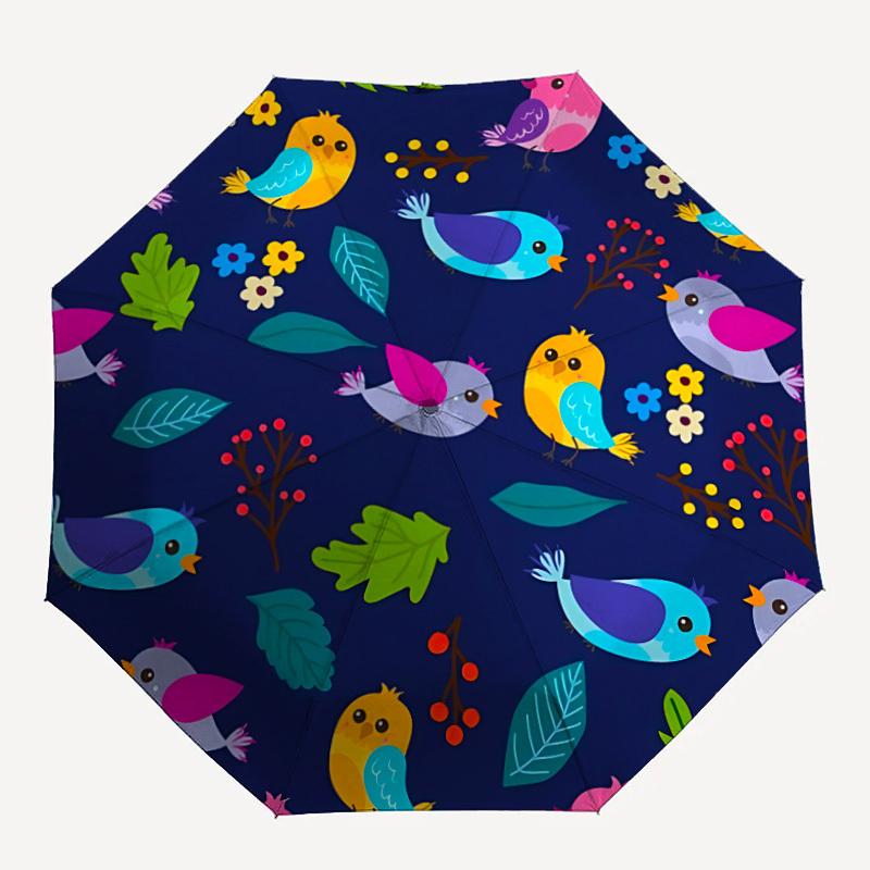 

1pc Colorful Birds Pattern Automatic Folding Umbrella - 8-Rib Iron Frame, Windproof, Portable Sunshade with Plastic Handle for Travel & Outd