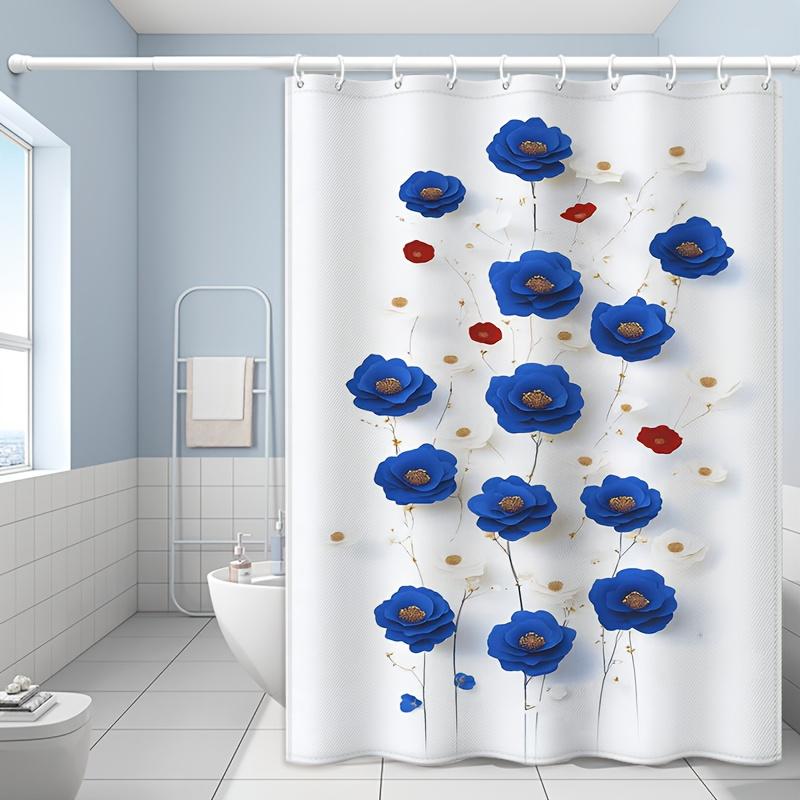 Minimalist Blue Petal Shower Curtain Set - Polyester, Machine Washable | Artistic Inspiration for Holidays & Everyday Decor 90X180cm