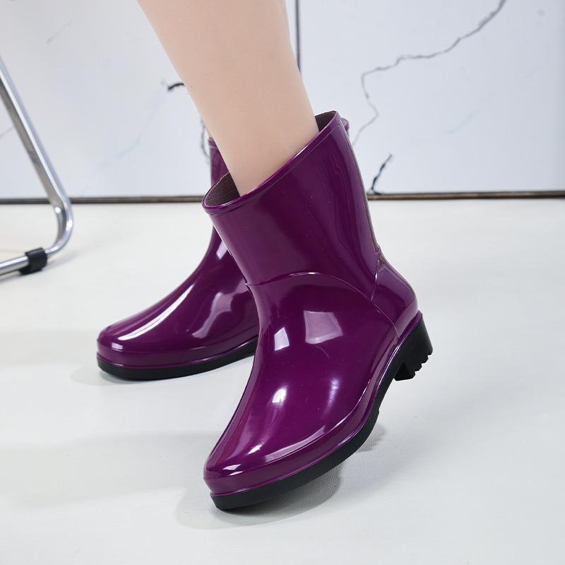 New medium tube rain shoes fashionable women's rain boots velvet warm water shoes waterproof and non-slip beef tendon sole rubber shoes