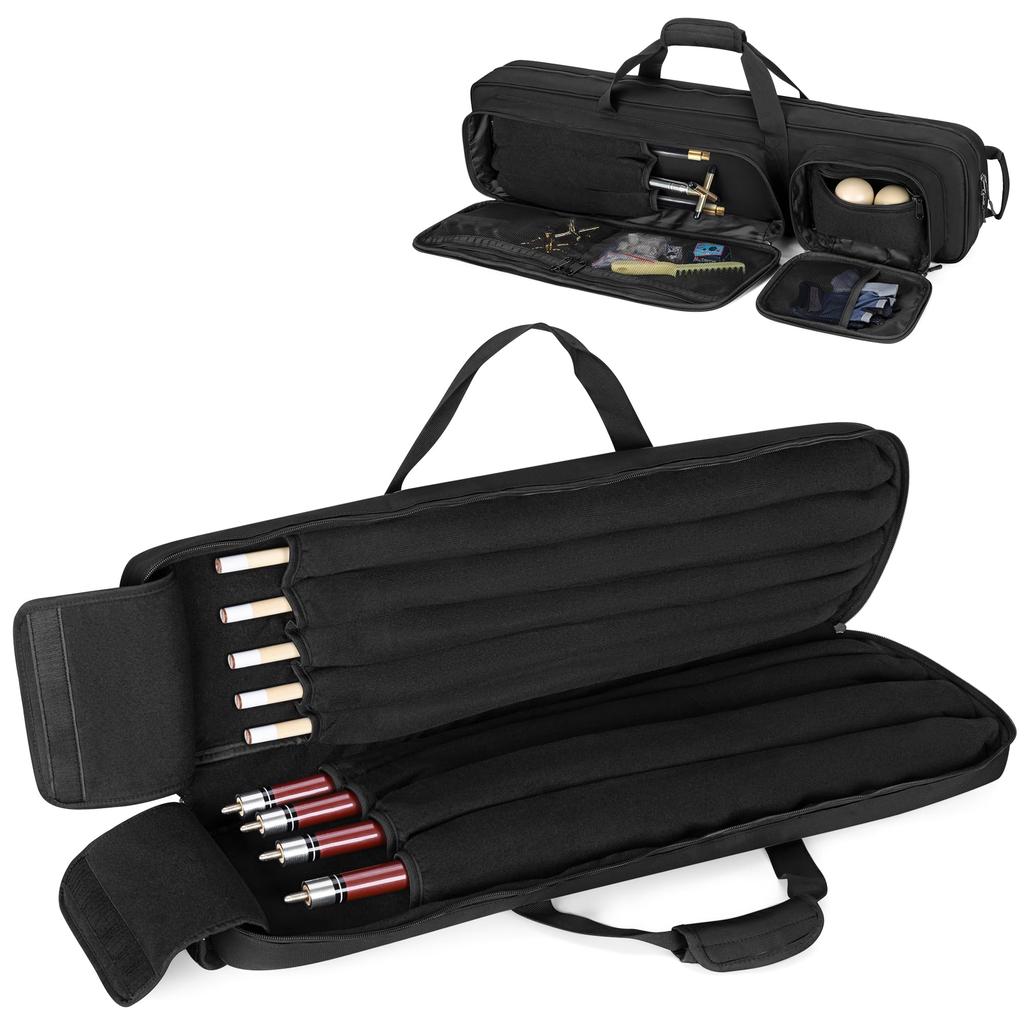 GOBUROS Pool Cue Bag Pool Cue Case Holds 4 Bats and 5 Shafts Billiard Cue Bag Pool Cue Stick Bag Black 1/2