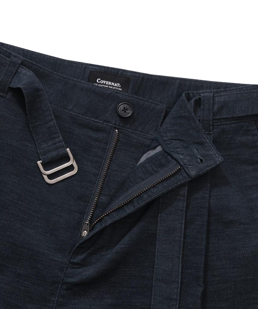 COVERNAT Moleskine One-Pleat Wide-Fit Belted Pants Indigo