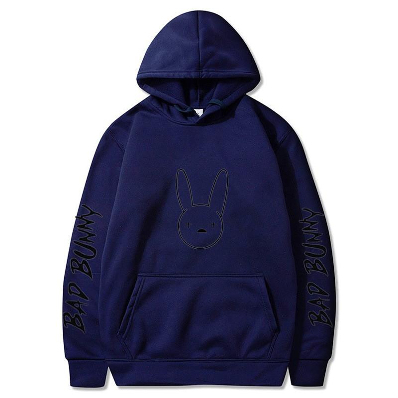 Bad Bunny Print Fleece Hoodie Unisex Casual Pullover Streetwear Customizable Sweatshirt