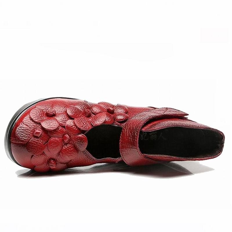 Mode 2025 Handgefertigte Blume Damenstiefel Runde Zehen Echtes Leder Stiefeletten Keilschuhe Vintage Stiefel