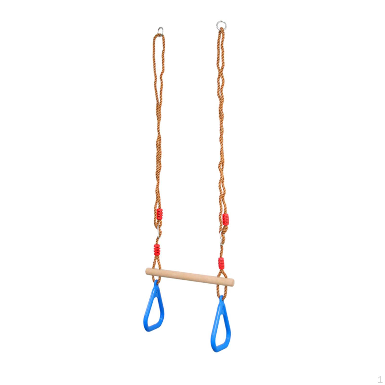 Trapeze Swing Bar for Kids with Gymnastic Rings Wooden Hanging Hoop Adjustable Straps