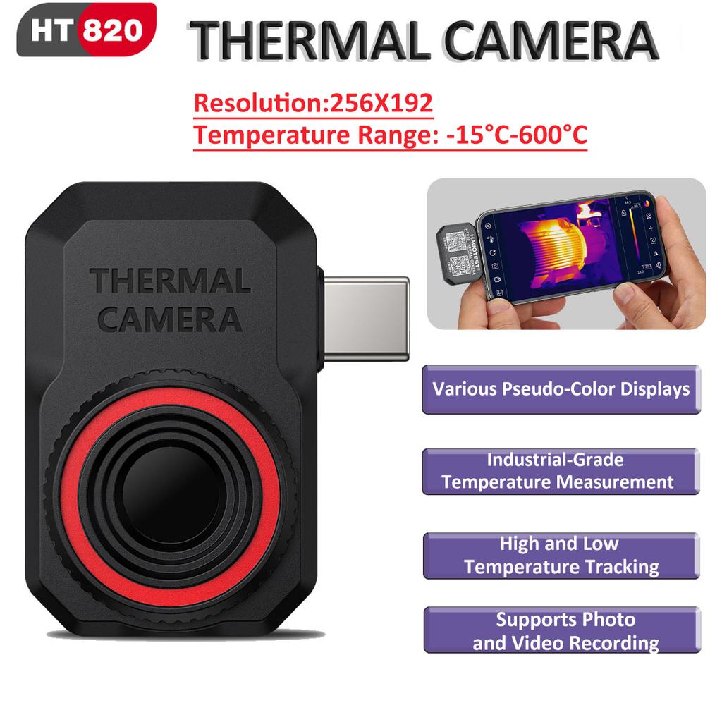 HT820 256x192 Thermal Camera for Android Infrared Thermal Imager Repair Thermographic Camera with High/Low Temperature Tracking