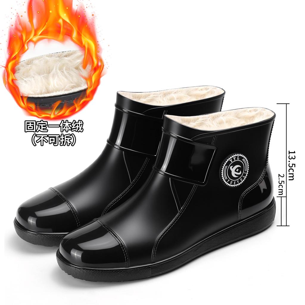 Men's medium tube fashion men's rain shoes rain boots velvet cotton rain shoes non-slip takeaway waterproof work shoes