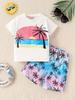 Cartoon Car Graphic Children's Sets Short Sleeve T-Shirt Fashion Suit for Girls Tops Round Neck Toddler Boy Clothing Child Sets