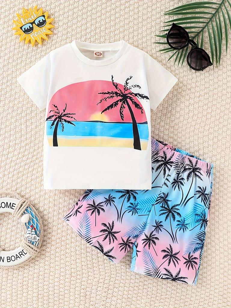 Cartoon Car Graphic Children's Sets Short Sleeve T-Shirt Fashion Suit for Girls Tops Round Neck Toddler Boy Clothing Child Sets