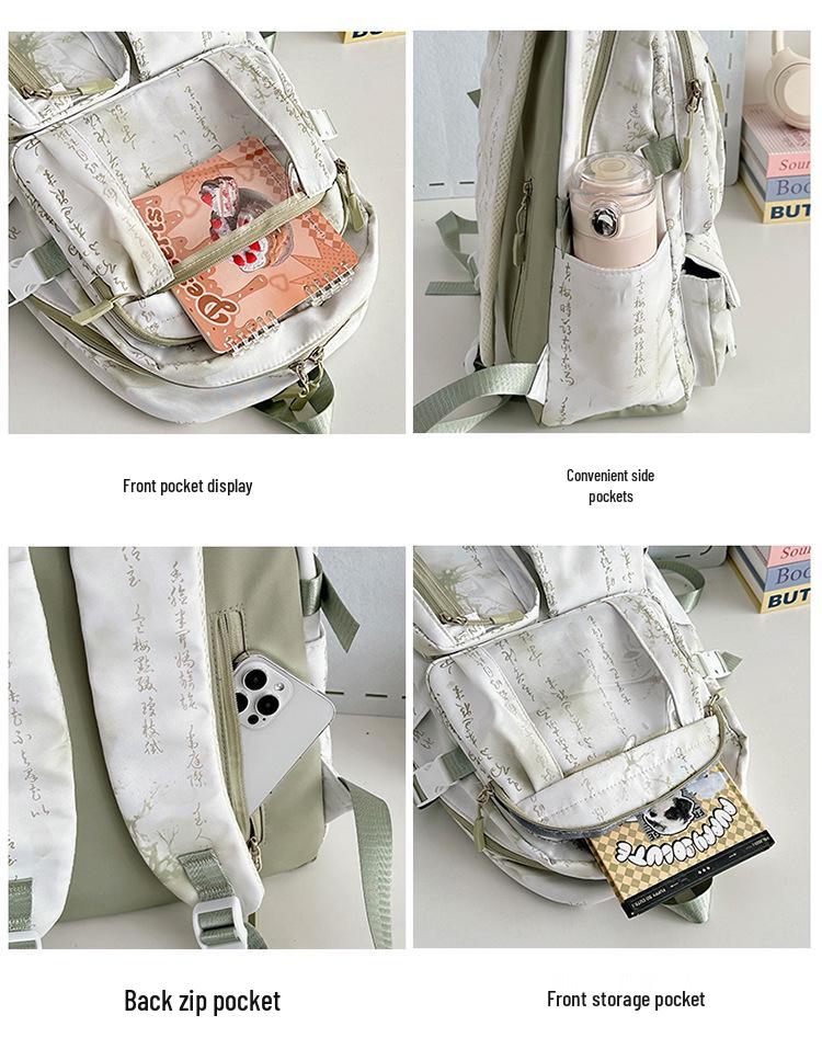 Middle School Chinese-Style Transparent Backpack with Multiple Pockets - Large Capacity, Waterproof, Wear-Resistant, Unisex, Light Luxury Design.