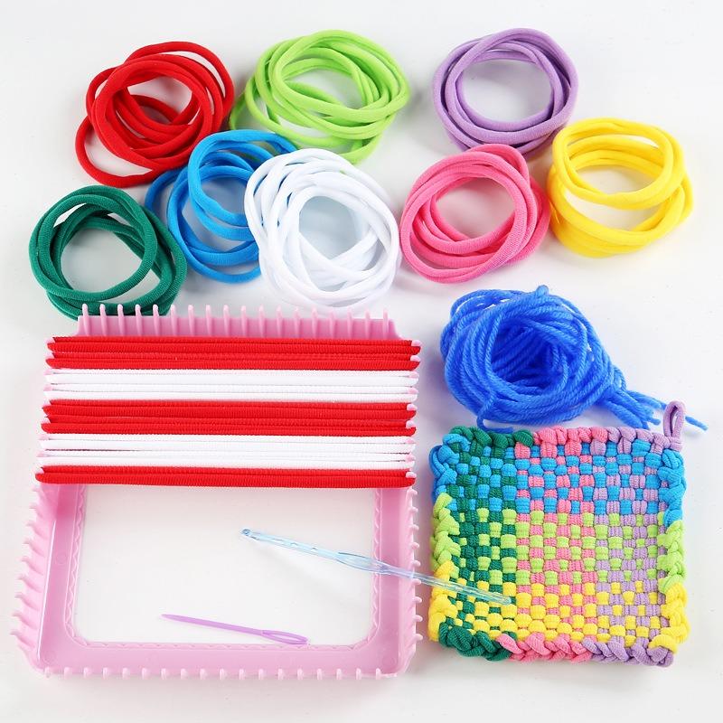 Girls Birthday Gift Handmade Diy Cloth Wallet Rainbow Weaving Loom Elastic Rope Kids Educational Toy