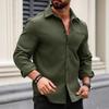 Men European American Solid Color Button Down Long Sleeve Casual Shirt With Pocket