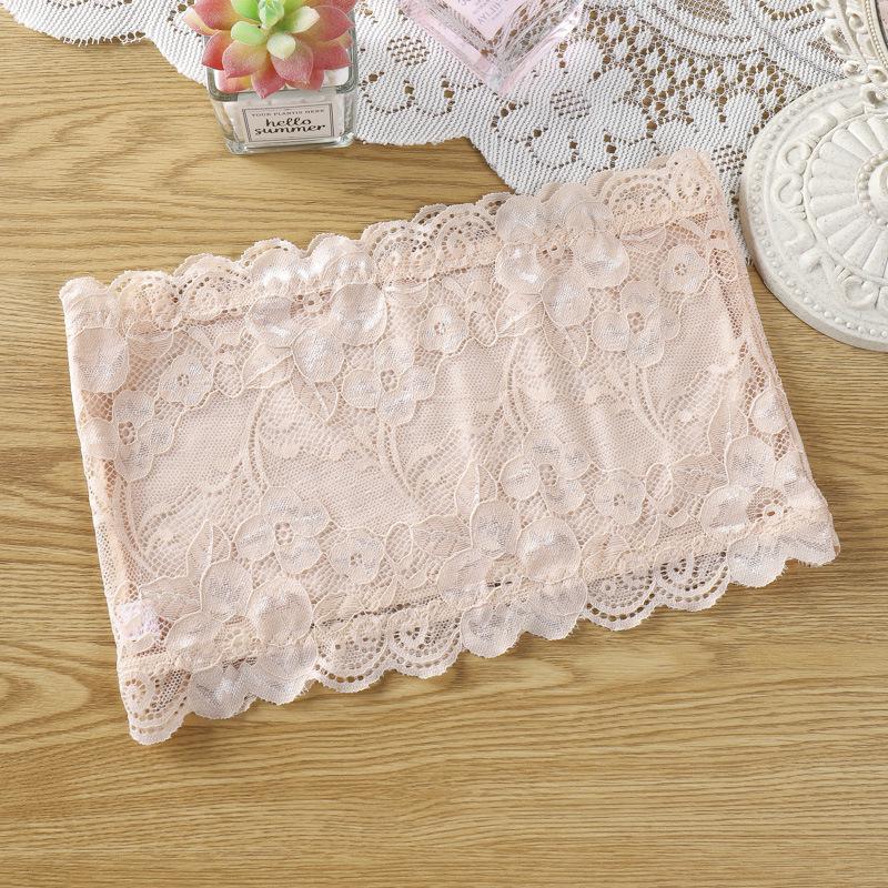 

Women s Anti-Slip Lace Strapless Bandeau Bustier One Size телесный