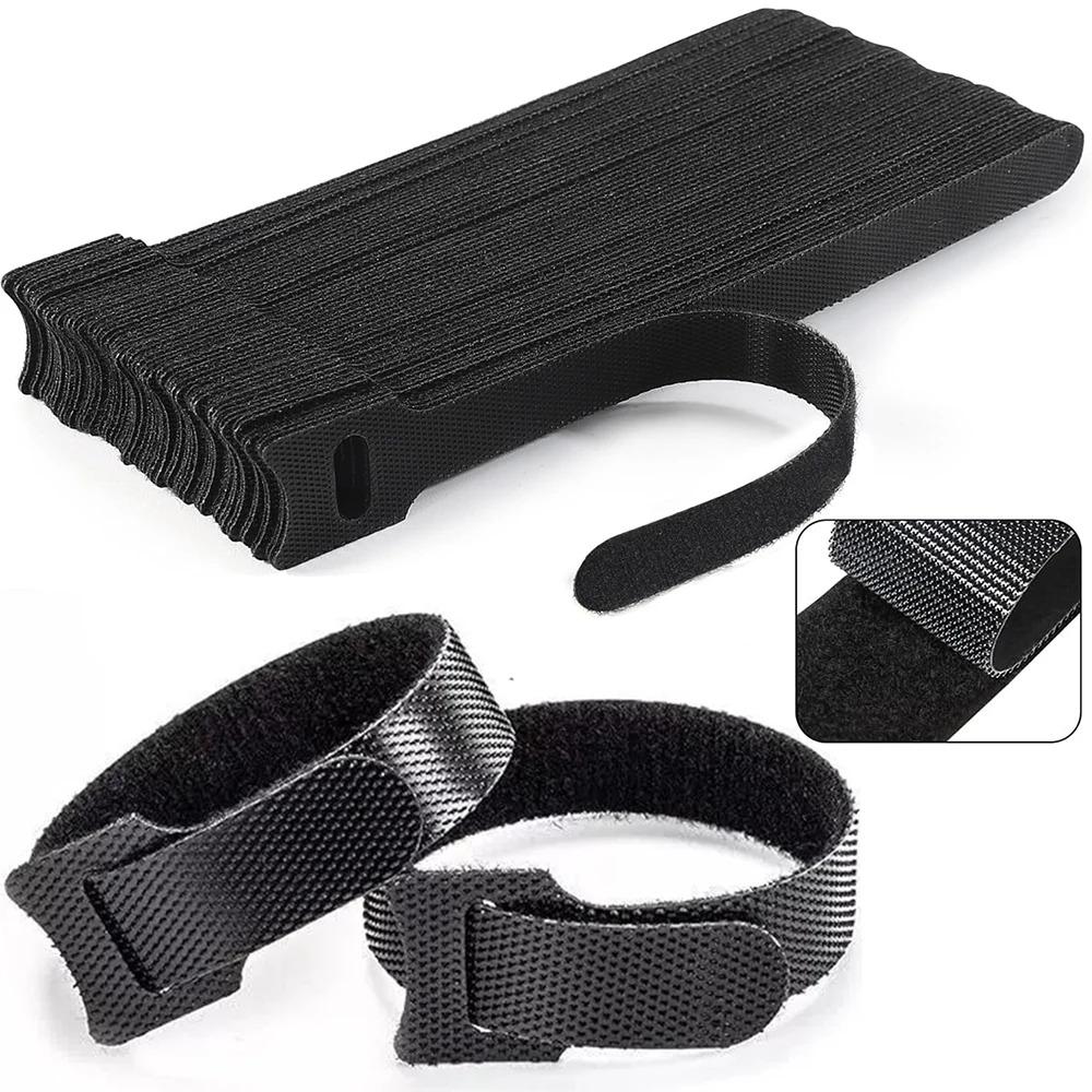 Releasable Cable Ties Black Nylon Loop and Hoop Fastener Tape Cord Straps Wire Organizer Multi-Purpose Bundling Wrap Tie