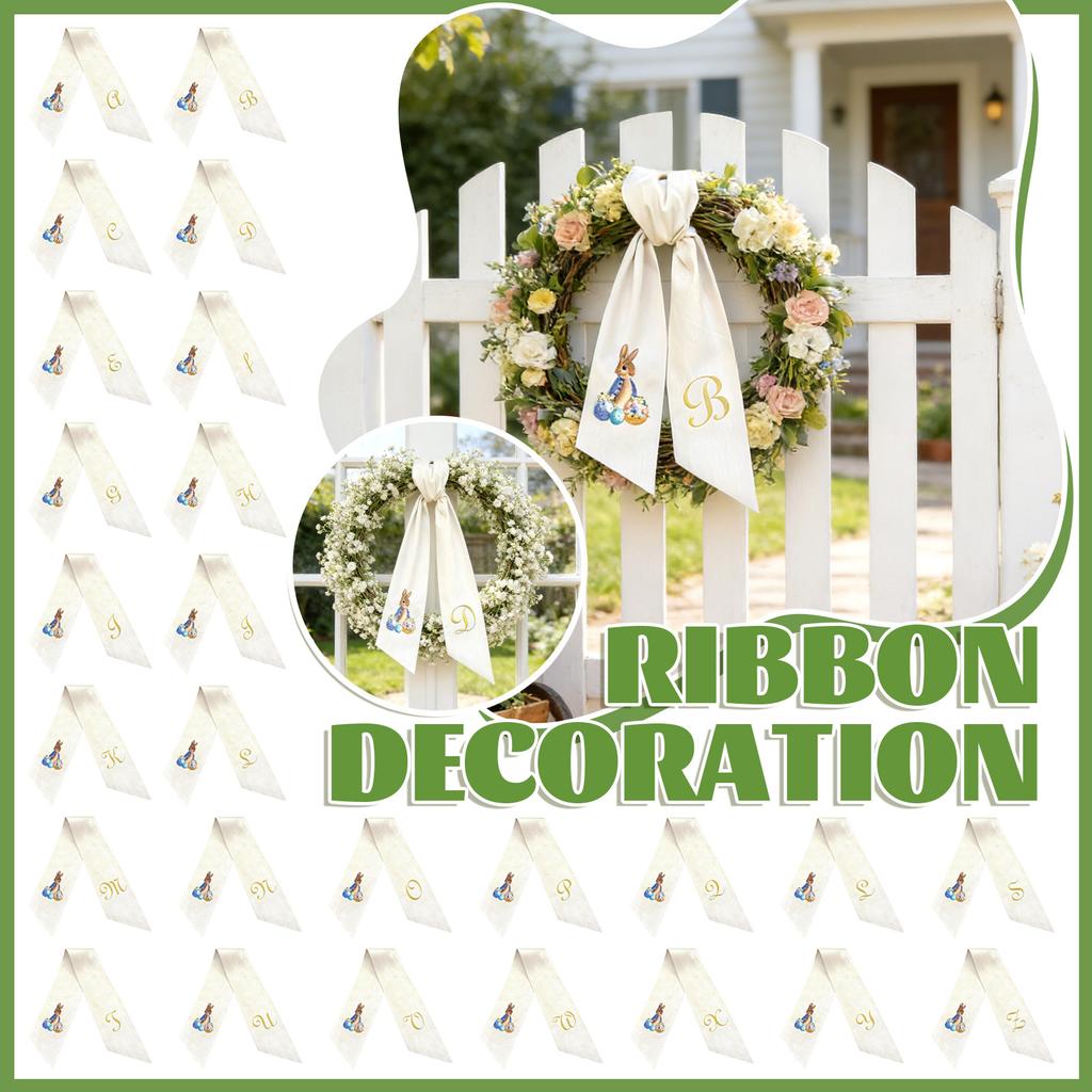 Easter Wreath Bow Custom Embroidered Monogram Spring Bunny Wreath Sash For Front Door Hand Tailored Easter Decorations Spring Bows For Wreaths