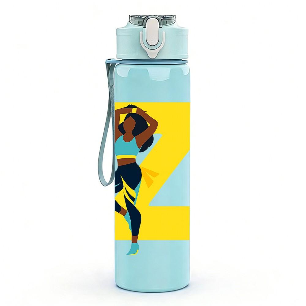 1PC Dancing Girl Pattern 750ml Color Plastic Sports Water Bottle Leakproof Flip Straw Lid Suitable for Sports Office Home Use
