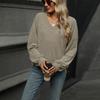 Autumn and Winter V-neck Loose Casual Long Sleeved T-shirt Women Fashion Elegant Simple New Solid Color Top Office Shirt Women's Clothing