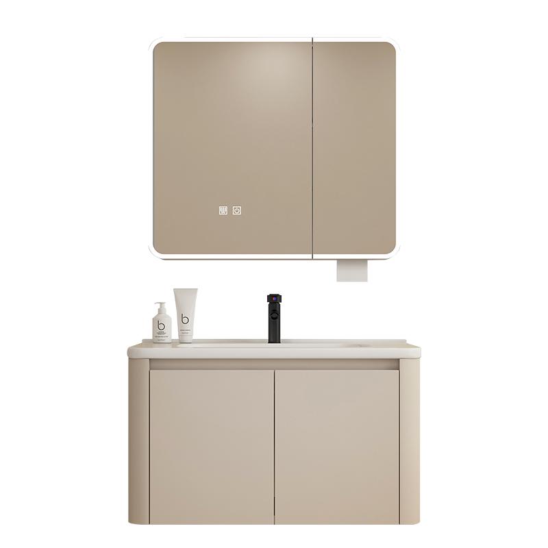 Rounded Corner Bathroom Vanity with Integrated Basin and Aluminum Cabinet
