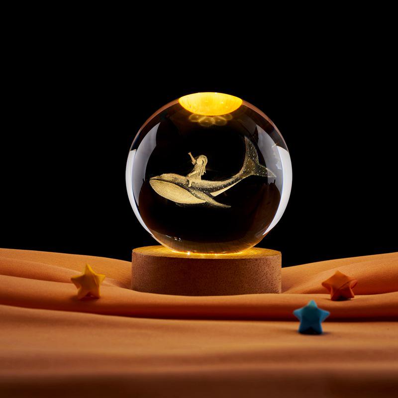 3D Laser Engraved Crystal Ball with Starry Sky Night Light - Creative Bedside Decoration Gift As Shown