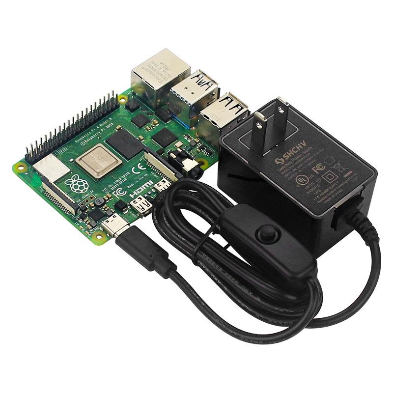 Raspberry Pi 4B Power Adapter, 1.5m, 5V 3A, Type-C, Switch, CE Certified